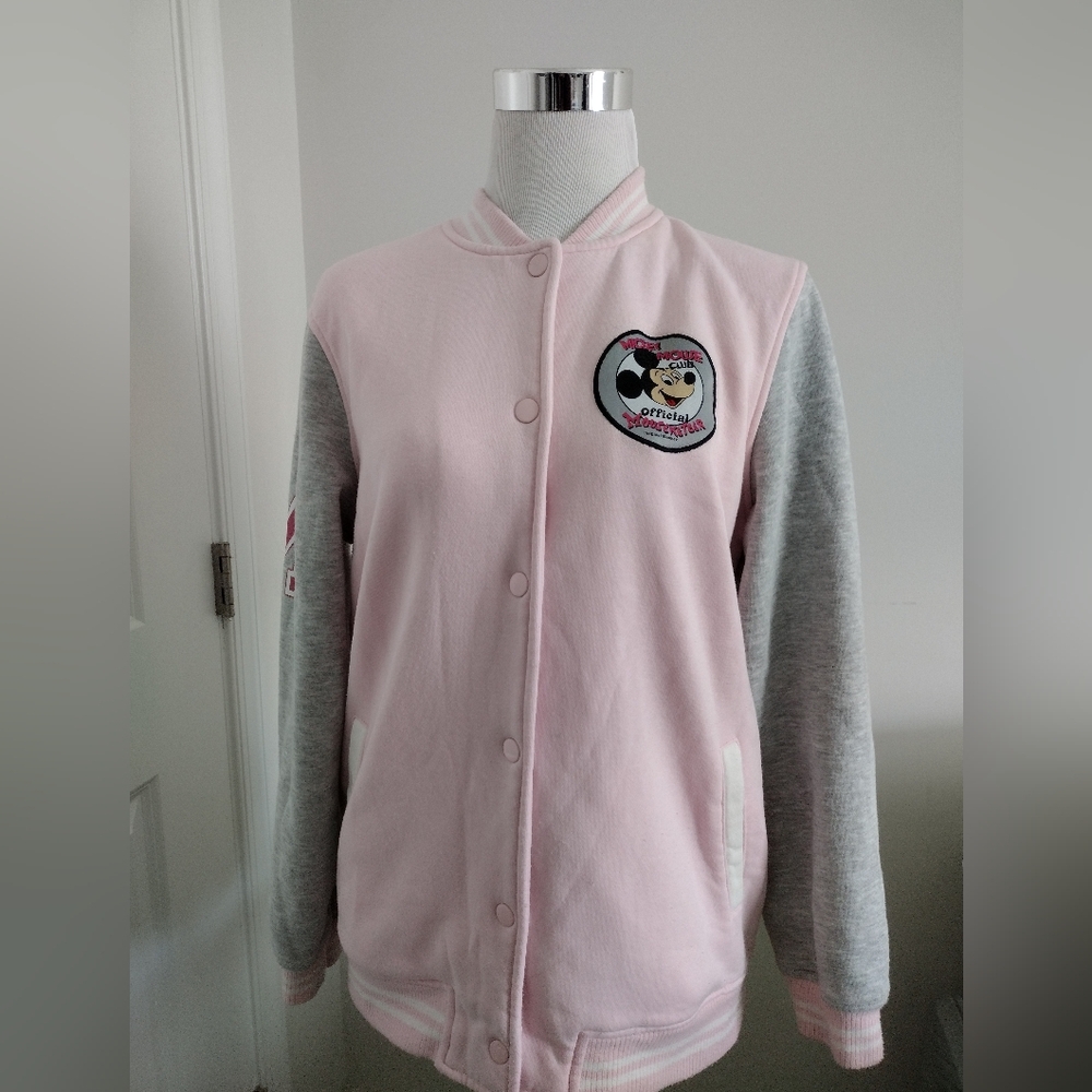 Disney 100 Pink Mickey Mouse Club Varsity Letterman Jacket NWT